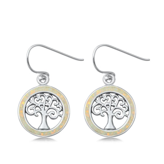 Sterling Silver Unique White Opal Tree Of Life Hook High Polish Earrings 925 New