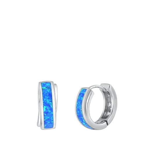 Sterling Silver Wholesale Blue Synthetic Opal Huggie Hoop Earrings 925 New