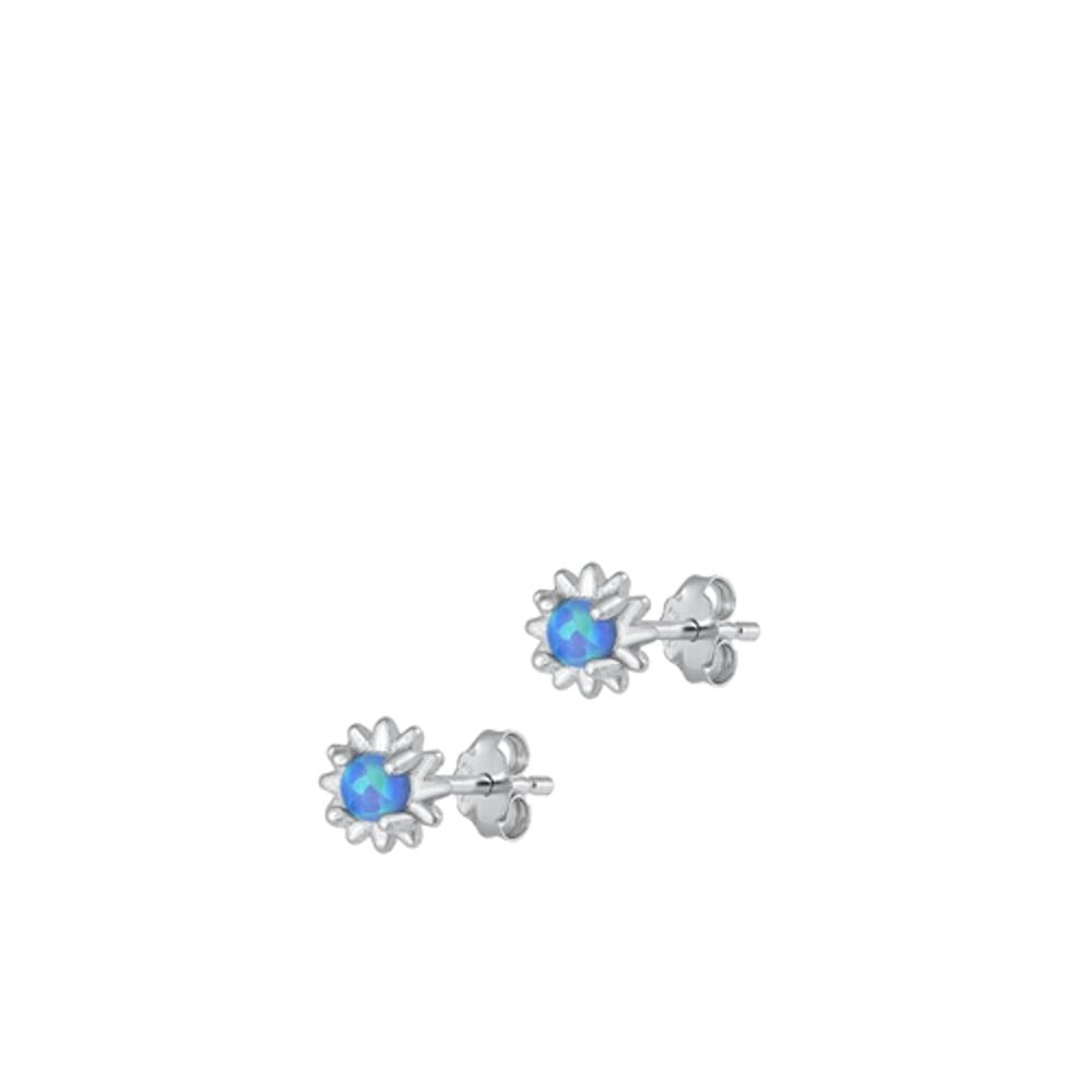 Sterling Silver Beautiful Blue Synthetic Opal Snowflake Stud Earrings .925 New