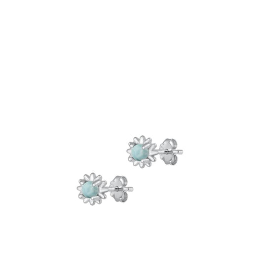 Sterling Silver Cute Larimar Snowflake Stud High Polished Earrings .925 New