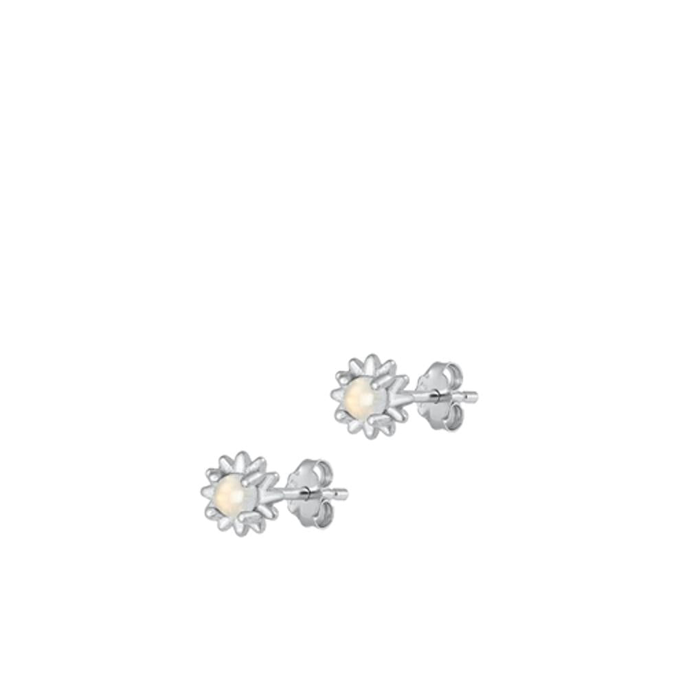 Sterling Silver Unique Moonstone Snowflake High Polished Stud Earrings .925 New