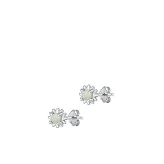 Sterling Silver Unique White Synthetic Opal Snowflake Stud Earrings .925 New
