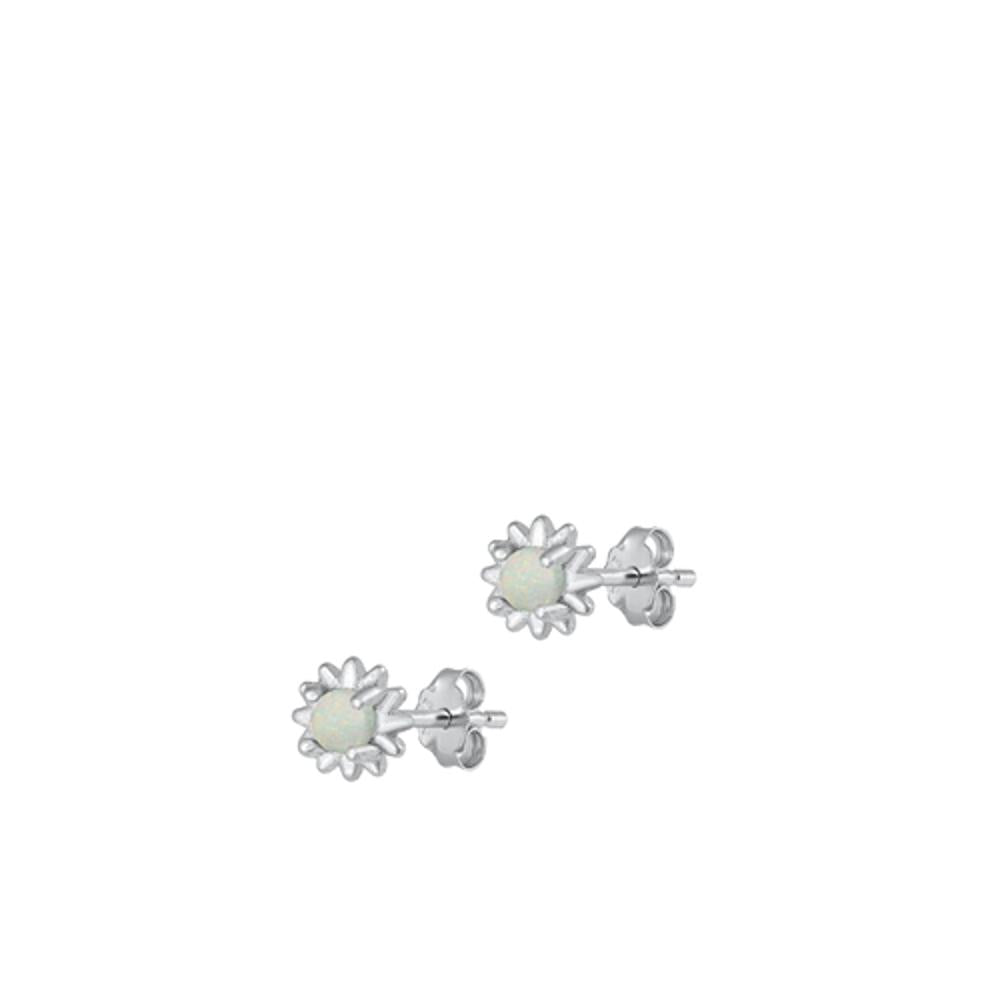 Sterling Silver Unique White Synthetic Opal Snowflake Stud Earrings .925 New