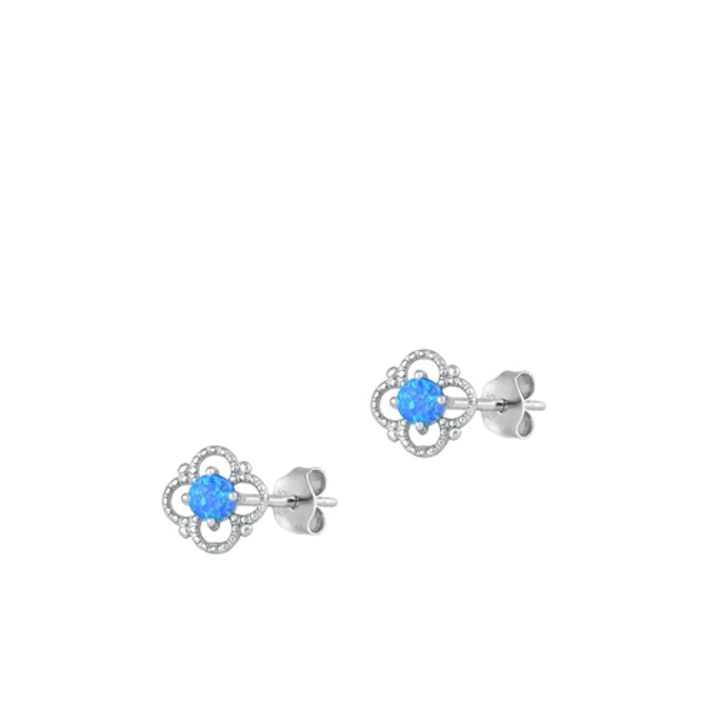Sterling Silver Cute Blue Synthetic Opal Victorian Stud Earrings .925 New