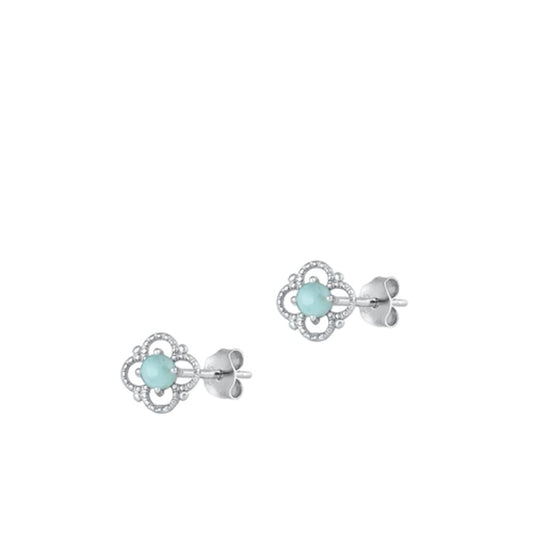 Sterling Silver Beautiful Larimar Victorian Stud High Polished Earrings .925 New