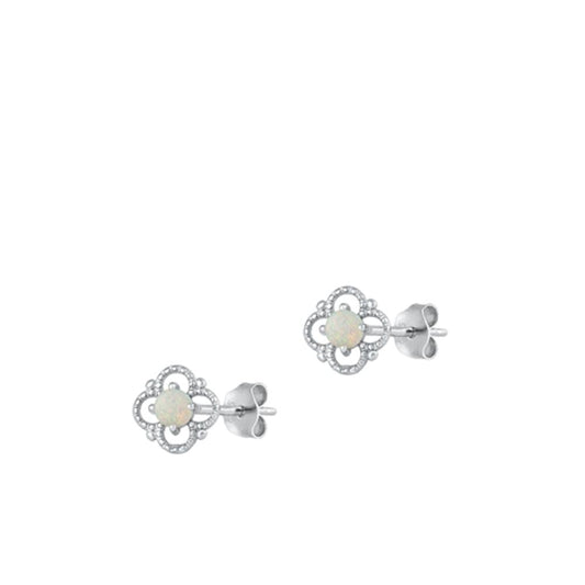 Sterling Silver Beautiful White Synthetic Opal Victorian Stud Earrings .925 New
