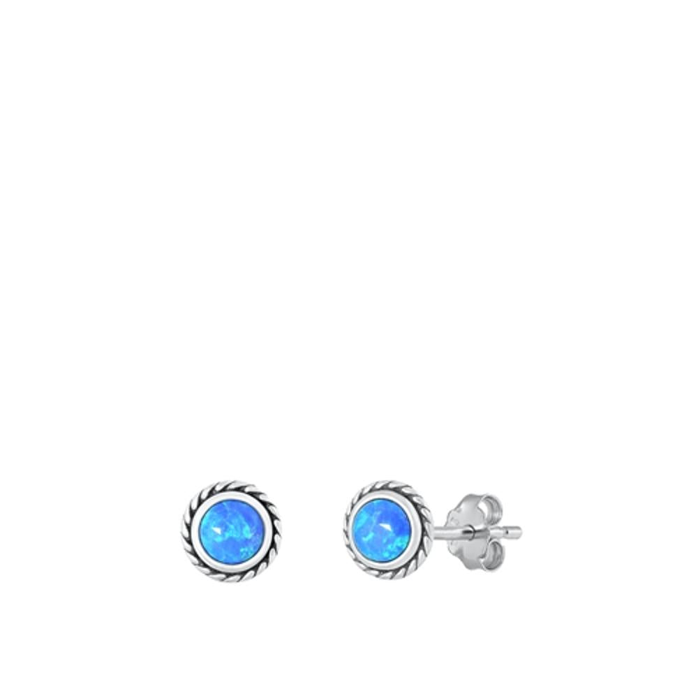 Sterling Silver Unique Cute Blue Synthetic Opal Fashion Stud Earrings 925 New