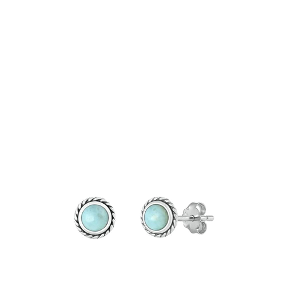 Sterling Silver Classic Larimar Stud Oxidized High Polished Earrings .925 New