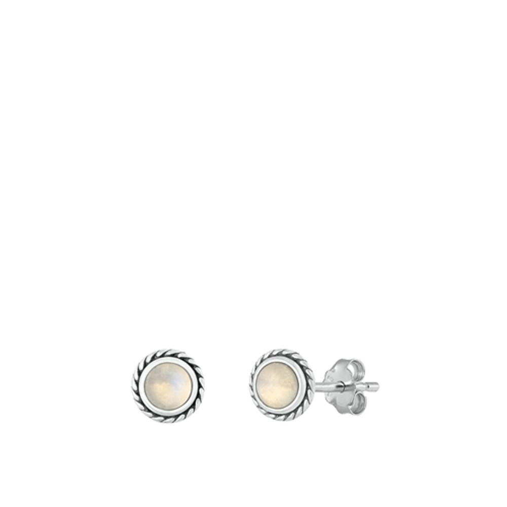Sterling Silver Fashion Moonstone High Polished Bali Stud Earrings .925 New