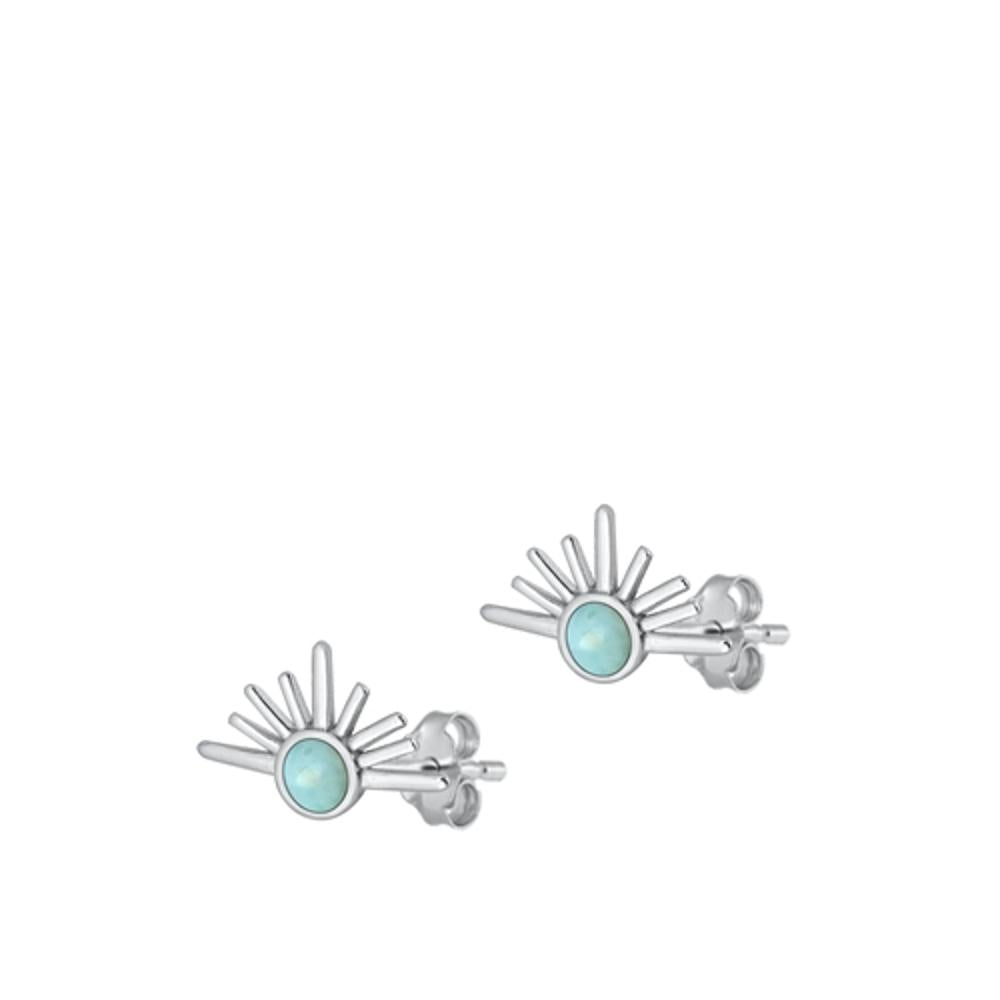 Sterling Silver Cute Larimar Sunset Sunrise High Polished Stud Earrings .925 New