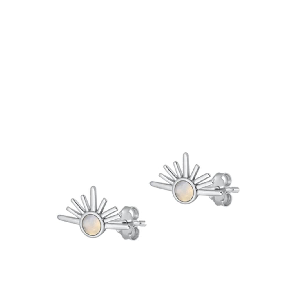 Sterling Silver High Polished Sunrise Sunset Moonstone Stud Earrings .925 New