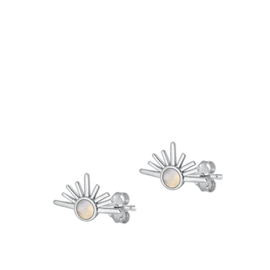 Sterling Silver High Polished Sunrise Sunset Moonstone Stud Earrings .925 New