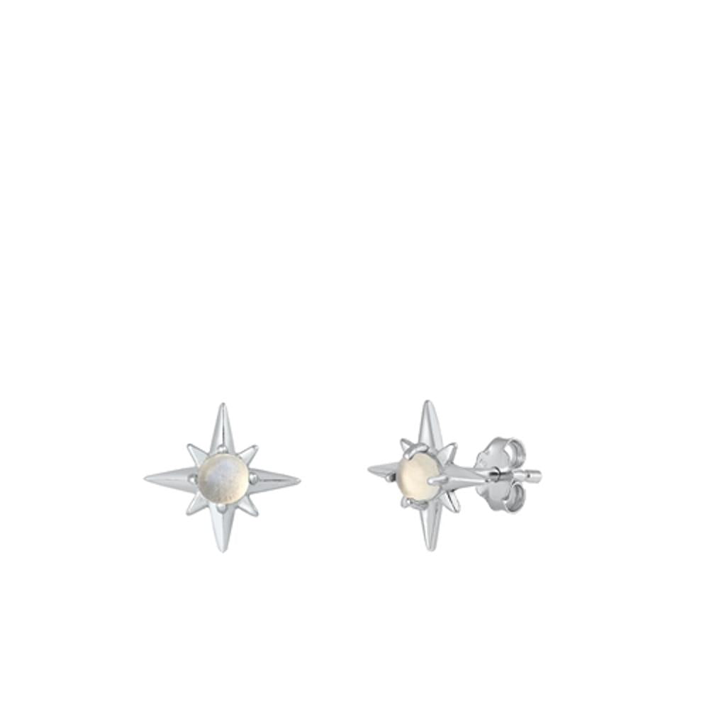 Sterling Silver Unique Moonstone Star High Polished Stud Earrings .925 New