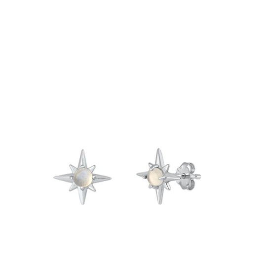 Sterling Silver Unique Moonstone Star High Polished Stud Earrings .925 New