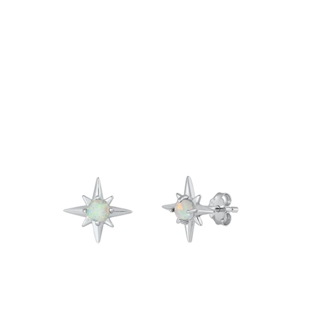 Sterling Silver Wholesale White Synthetic Opal North Star Stud Earrings .925 New