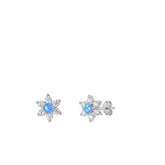 Sterling Silver Beautiful Blue Synthetic Opal Star Flower Earrings .925 New