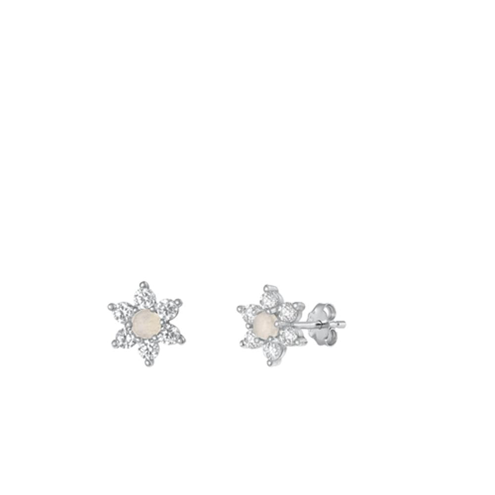 Sterling Silver 925 Fashion Beautiful Clear CZ Flower Stud Earrings .925 New