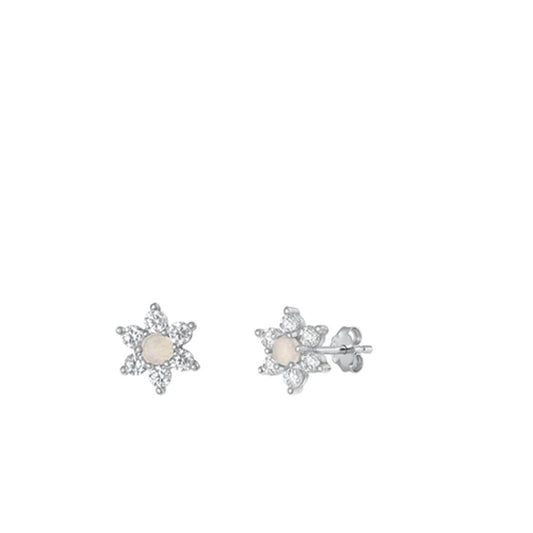 Sterling Silver 925 Fashion Beautiful Clear CZ Flower Stud Earrings .925 New