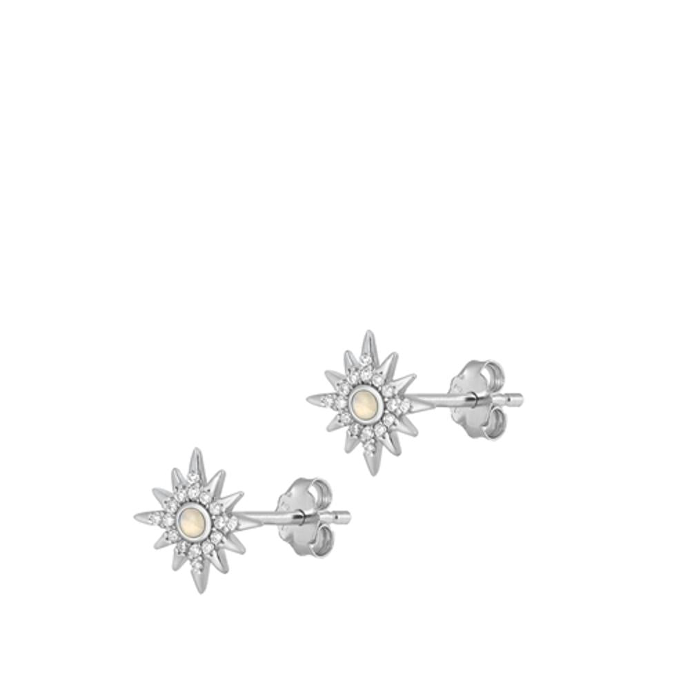 Sterling Silver Beautiful Moonstone Clear CZ North Star Earrings .925 New