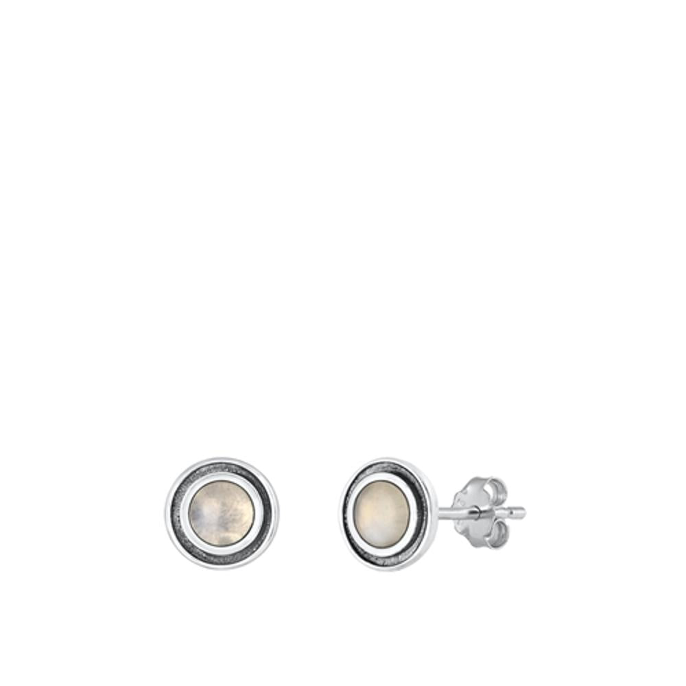 Sterling Silver Unique Fashion Moonstone Stud Earrings 925 New High Polished