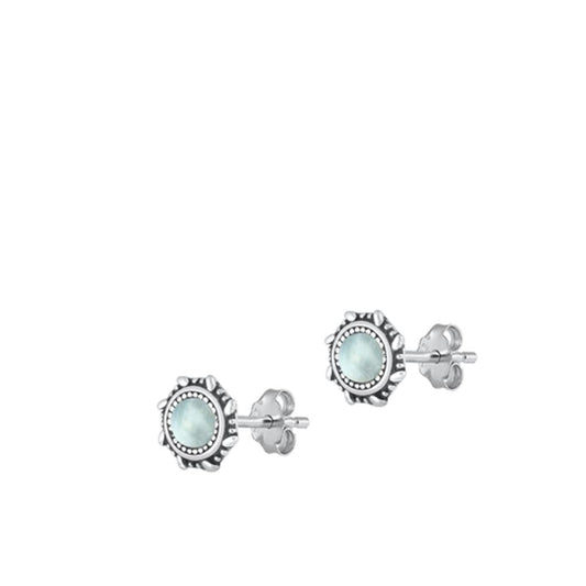 Sterling Silver Unique Larimar Bali Stud Oxidized Fashion Earrings .925 New