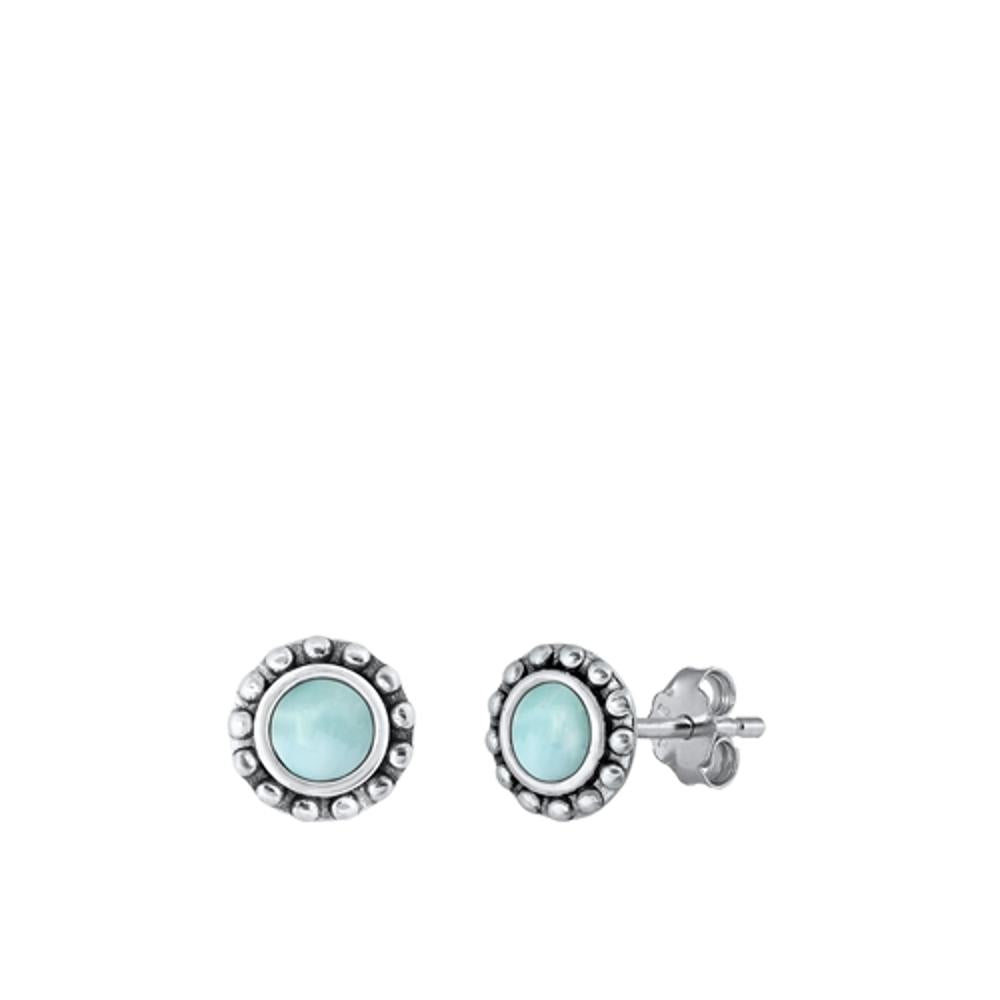 Sterling Silver Beautiful Fashion Larimar High Polished Stud Earrings .925 New