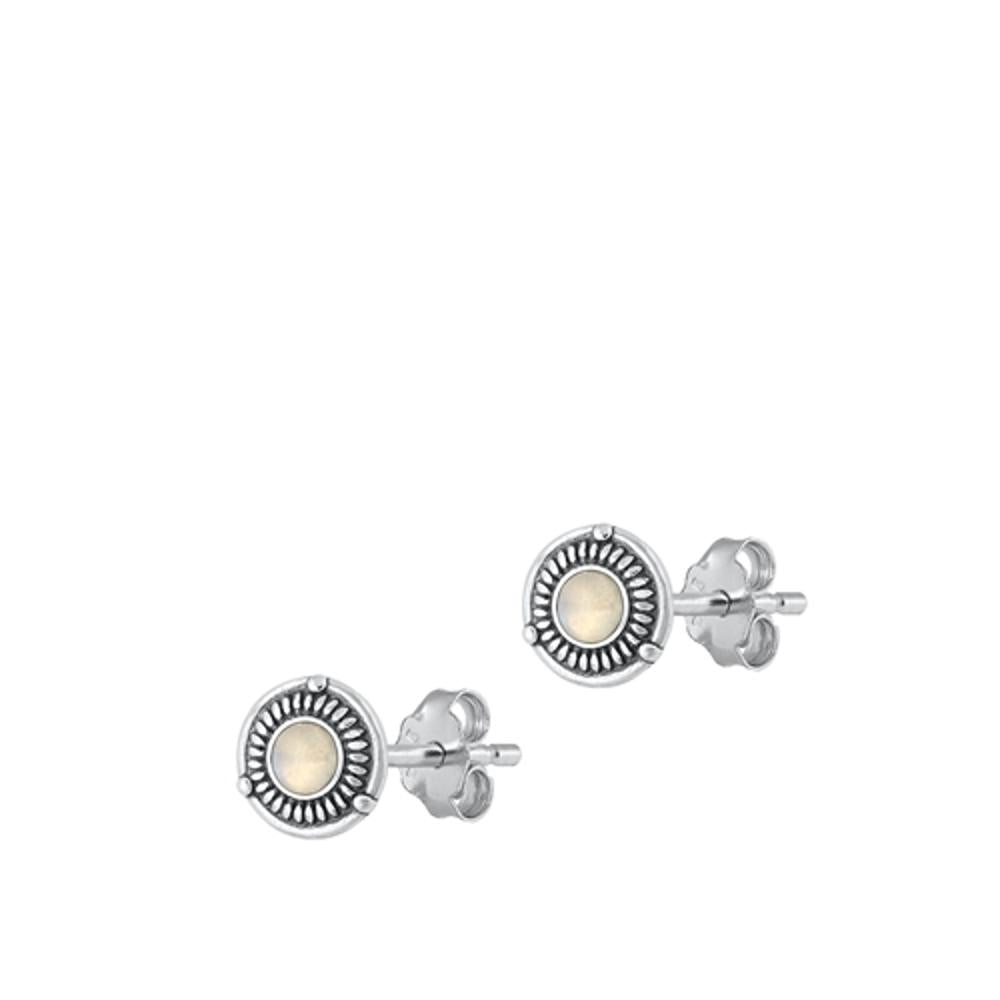 Sterling Silver Fashion Moonstone Bali Stud High Polished Earrings .925 New