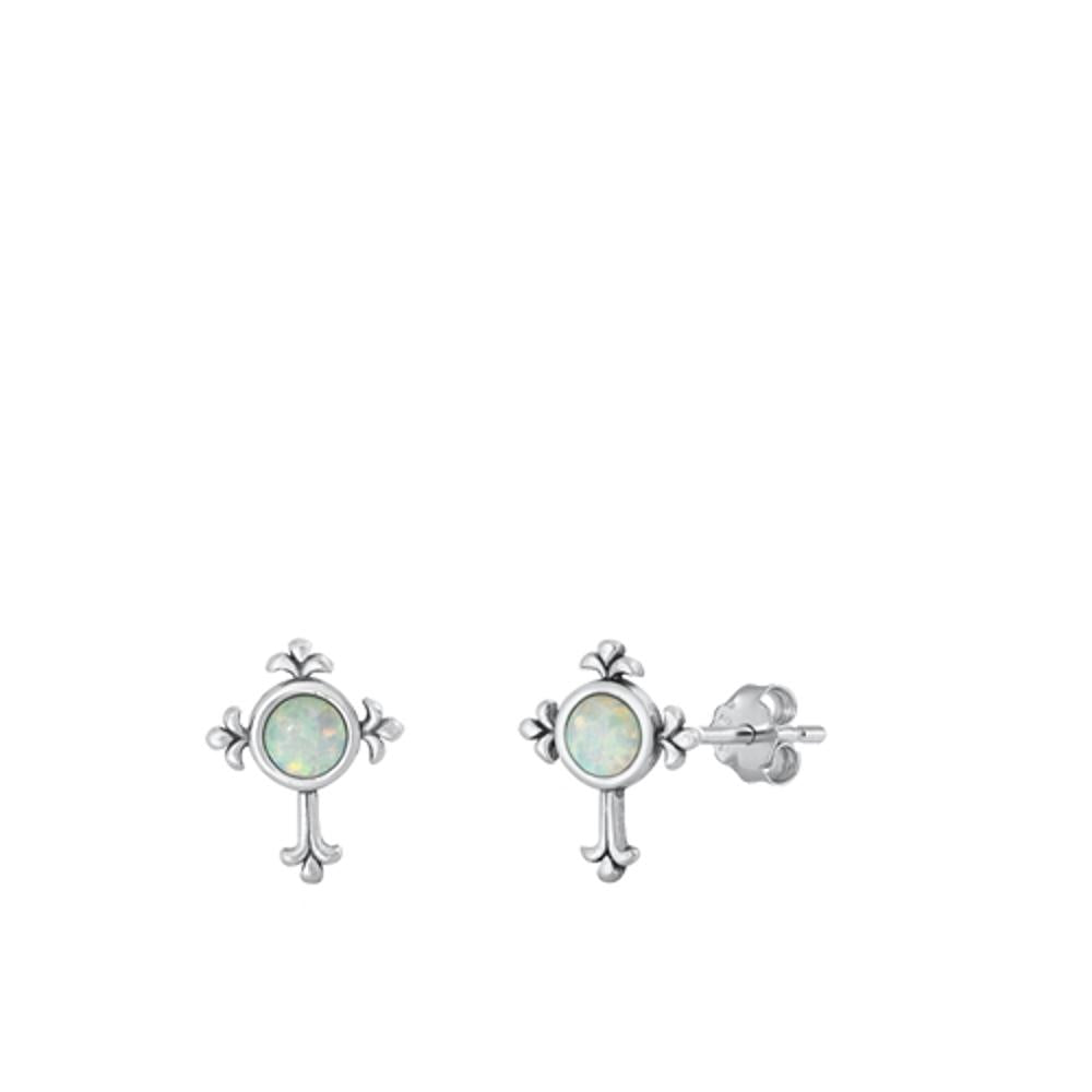 Sterling Silver Wholesale White Synthetic Opal Vintage Cross Earrings 925 New