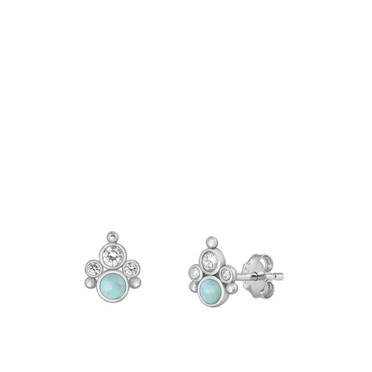 Sterling Silver Unique Larimar Clear CZ High Polished Fashion Earrings .925 New