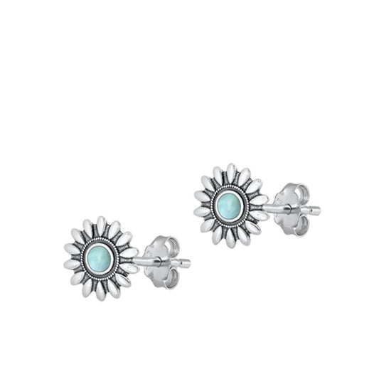 Sterling Silver High Polished Larimar Flower Fashion Earrings .925 New