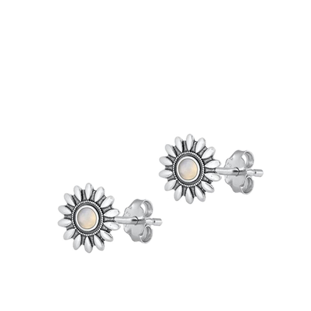 Sterling Silver Cute Moonstone Flower High Polished Fashion Earrings .925 New