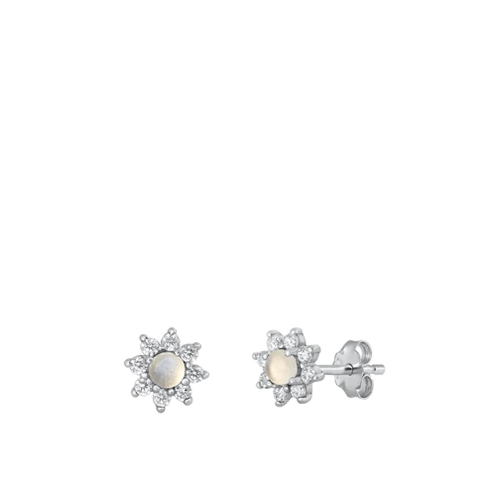 Sterling Silver Unique Flower Star Moonstone High Polished Earrings .925 New