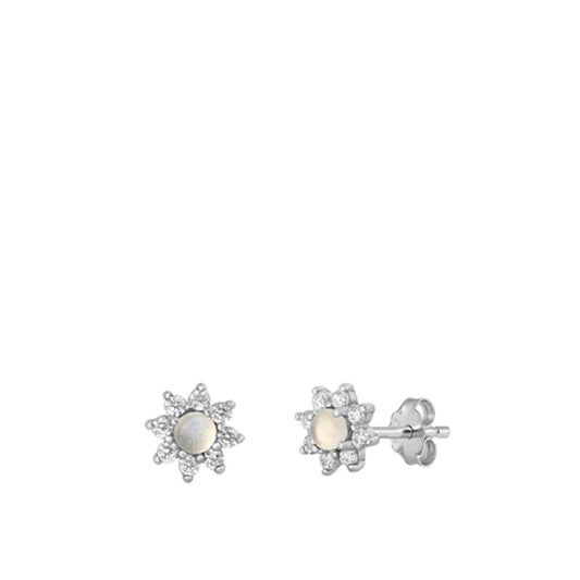 Sterling Silver Unique Flower Star Moonstone High Polished Earrings .925 New