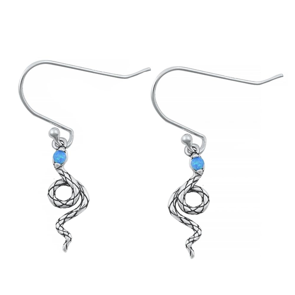 Sterling Silver Cute Blue Synthetic Opal Polished Snake Hook Earrings .925 New