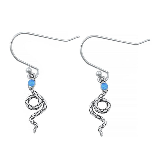 Sterling Silver Cute Blue Synthetic Opal Polished Snake Hook Earrings .925 New