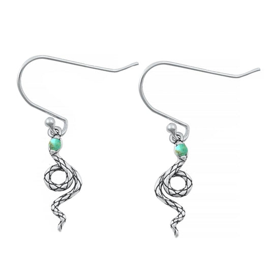 Sterling Silver Cute Turquoise Snake High Polished Oxidized Earrings .925 New