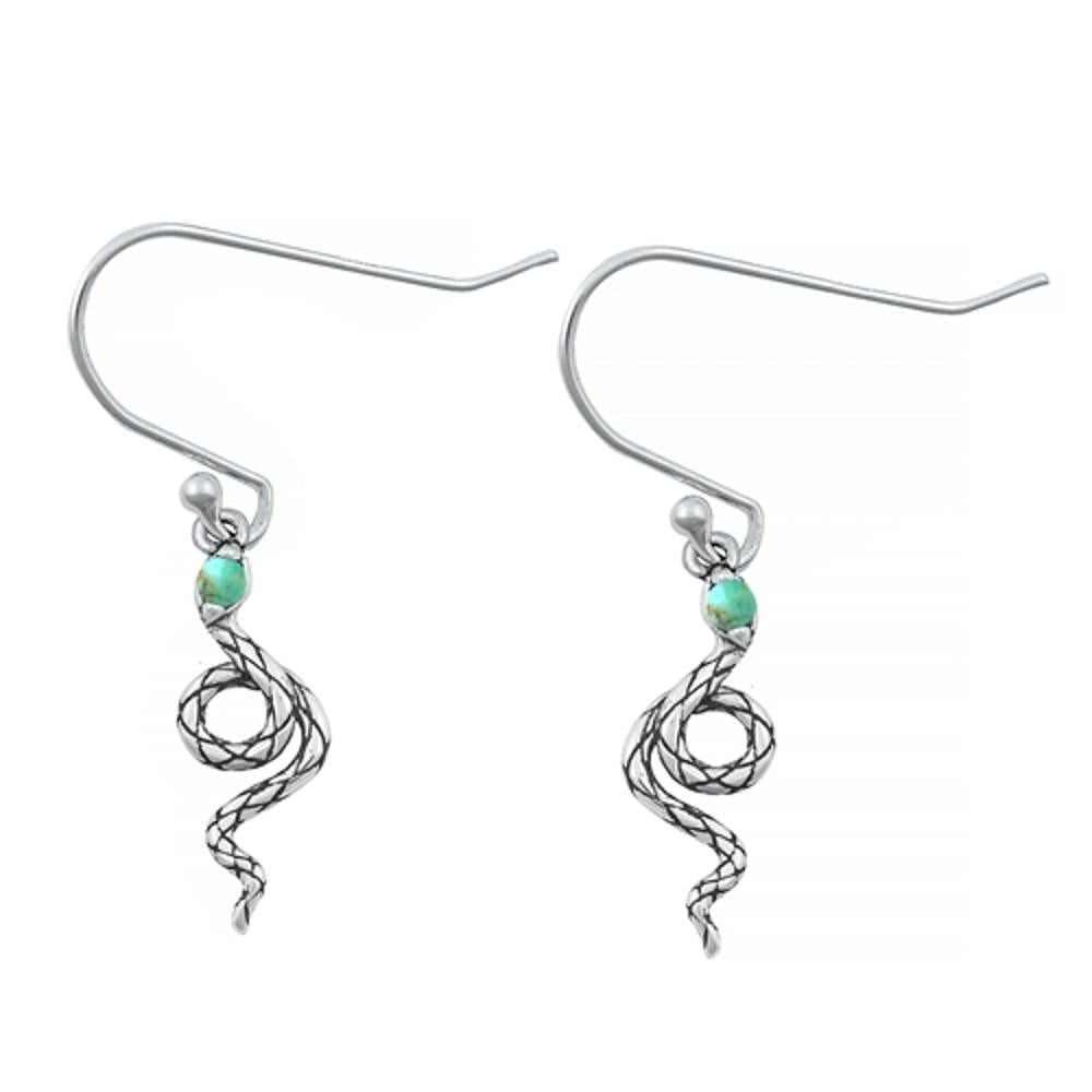 Sterling Silver Cute Turquoise Snake High Polished Oxidized Earrings .925 New