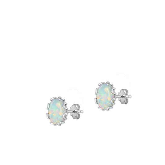 Sterling Silver Cute High Polished White Synthetic Opal Stud Earrings .925 New