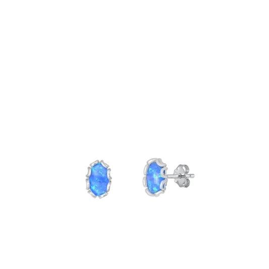 Sterling Silver Cute High Polished Blue Synthetic Opal Stud Earrings .925 New