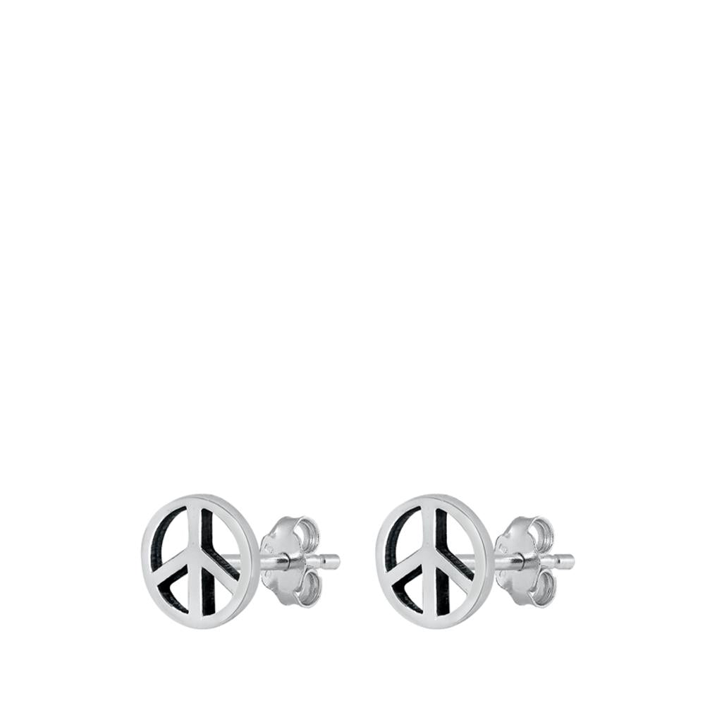 Tiny Peace Sign Hippie Symbol .925 Sterling Silver Cute Small Stud Earrings