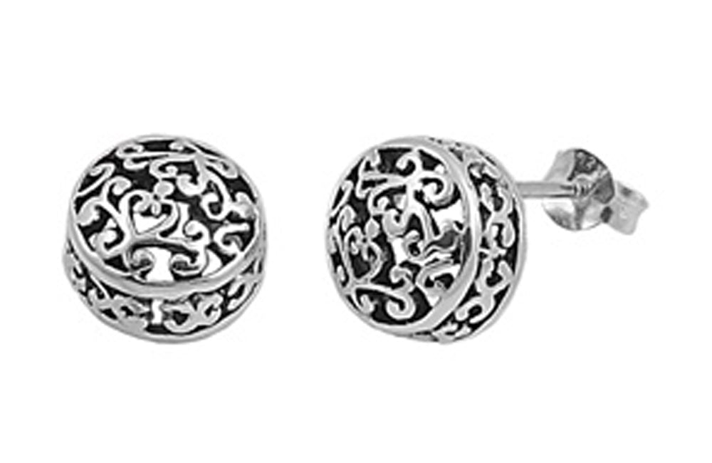 Sterling Silver Love Ornate Filigree Swirl Cage Cutout Promise Heart Earrings