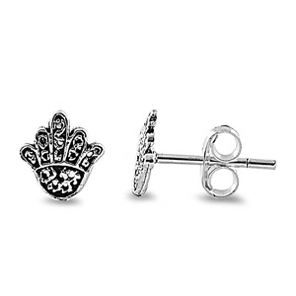 Filigree Swirl Hamsa Ornate Hand of God Scroll .925 Sterling Silver Knot Stud Earrings