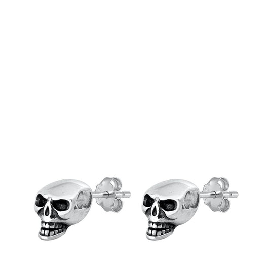 Trendy Biker Gothic Sterling Silver Skull Head Stud Earrings Push Back 925 New