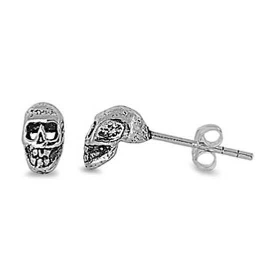 Skull Biker Stud Earrings .925 Sterling Silver