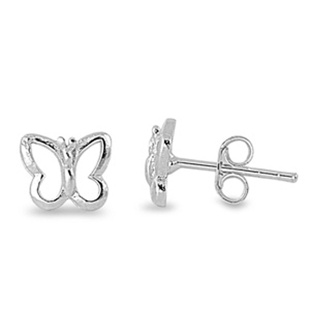 Sterling Silver Butterfly Cute Garden Nature High Polished Earrings 925 New