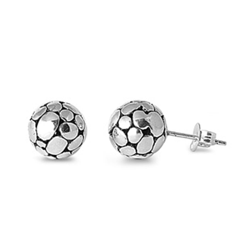 Sterling Silver Cute Ball Stud Oxidized High Polished Earrings 925 New