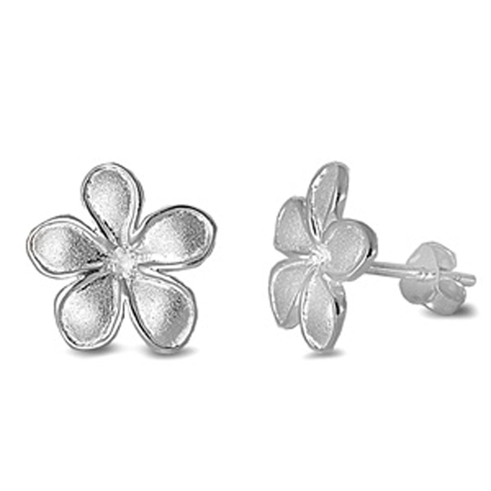 Sterling Silver Plumeria Flower Satin Finish Unique Modern Earrings 925 New