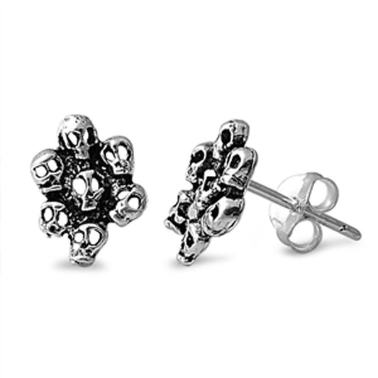 Skull Biker Stud Earrings .925 Sterling Silver