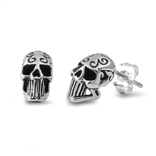 Skull Biker Stud Earrings .925 Sterling Silver