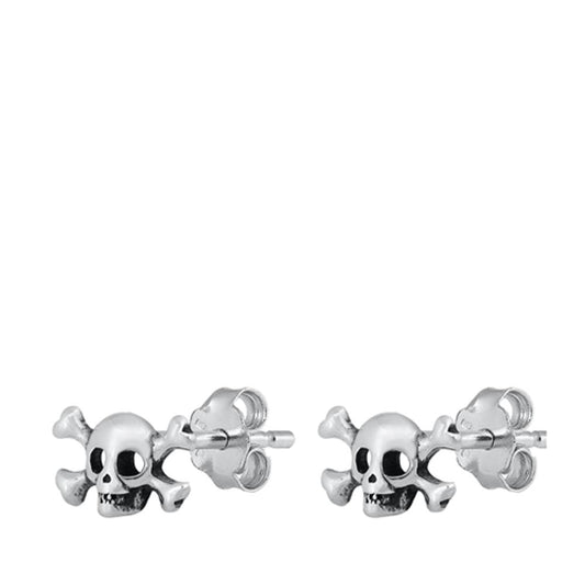 Crossbones Skull Biker Stud Earrings .925 Sterling Silver